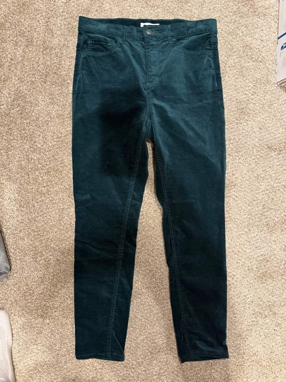 GT-0202 LOFT Emerald Green Velvet Skinny Pants Size 28/6