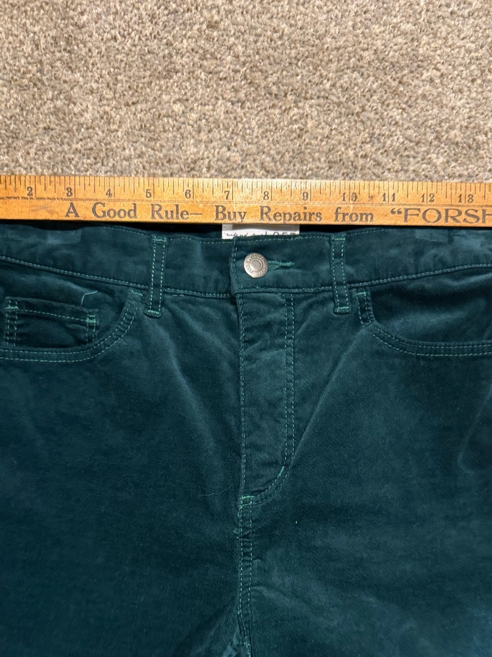 GT-0202 LOFT Emerald Green Velvet Skinny Pants Size 28/6