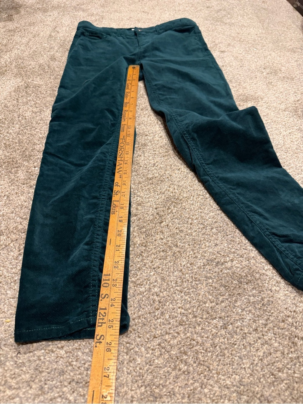 GT-0202 LOFT Emerald Green Velvet Skinny Pants Size 28/6