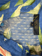 GT-0203 Rachel Roy Blue Floral Tie Front Blouse Balloon Sleeve M