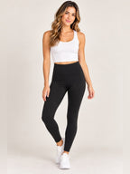 GT-0204 Vuori Black High Rise Ribbed Waistband Full Length Leggings