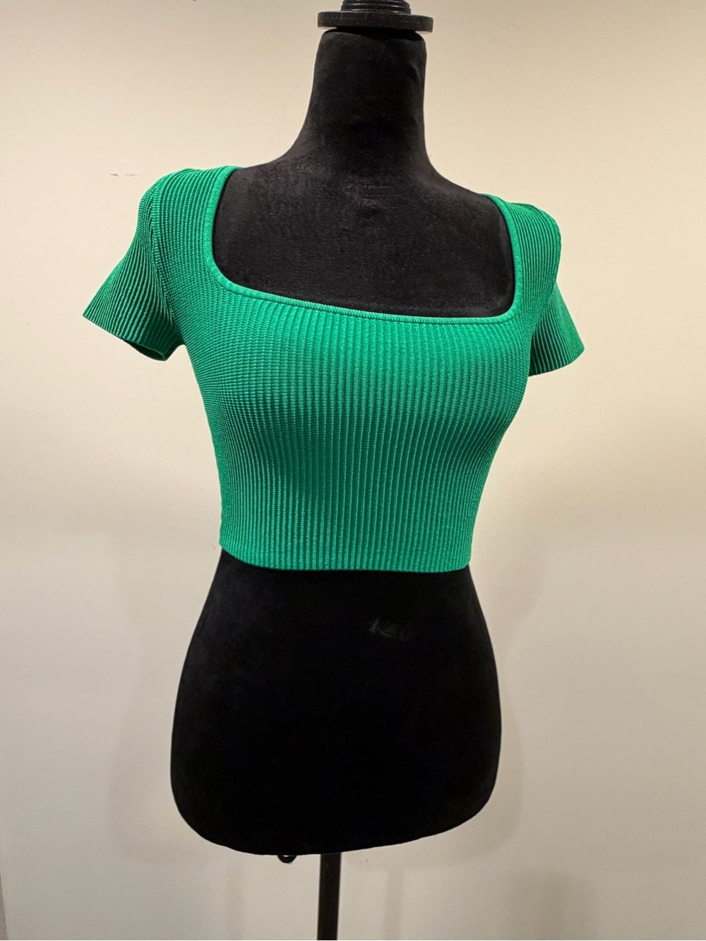 GT-0207 Aritzia Babaton Green Ribbed Square Neck Cropped Knit Top XS