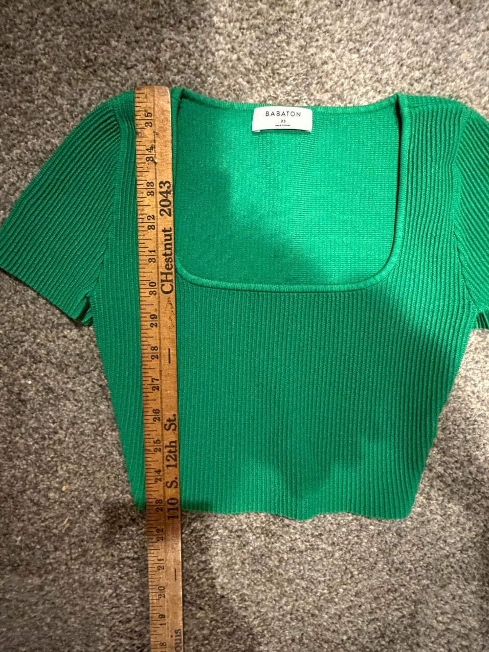 GT-0207 Aritzia Babaton Green Ribbed Square Neck Cropped Knit Top XS