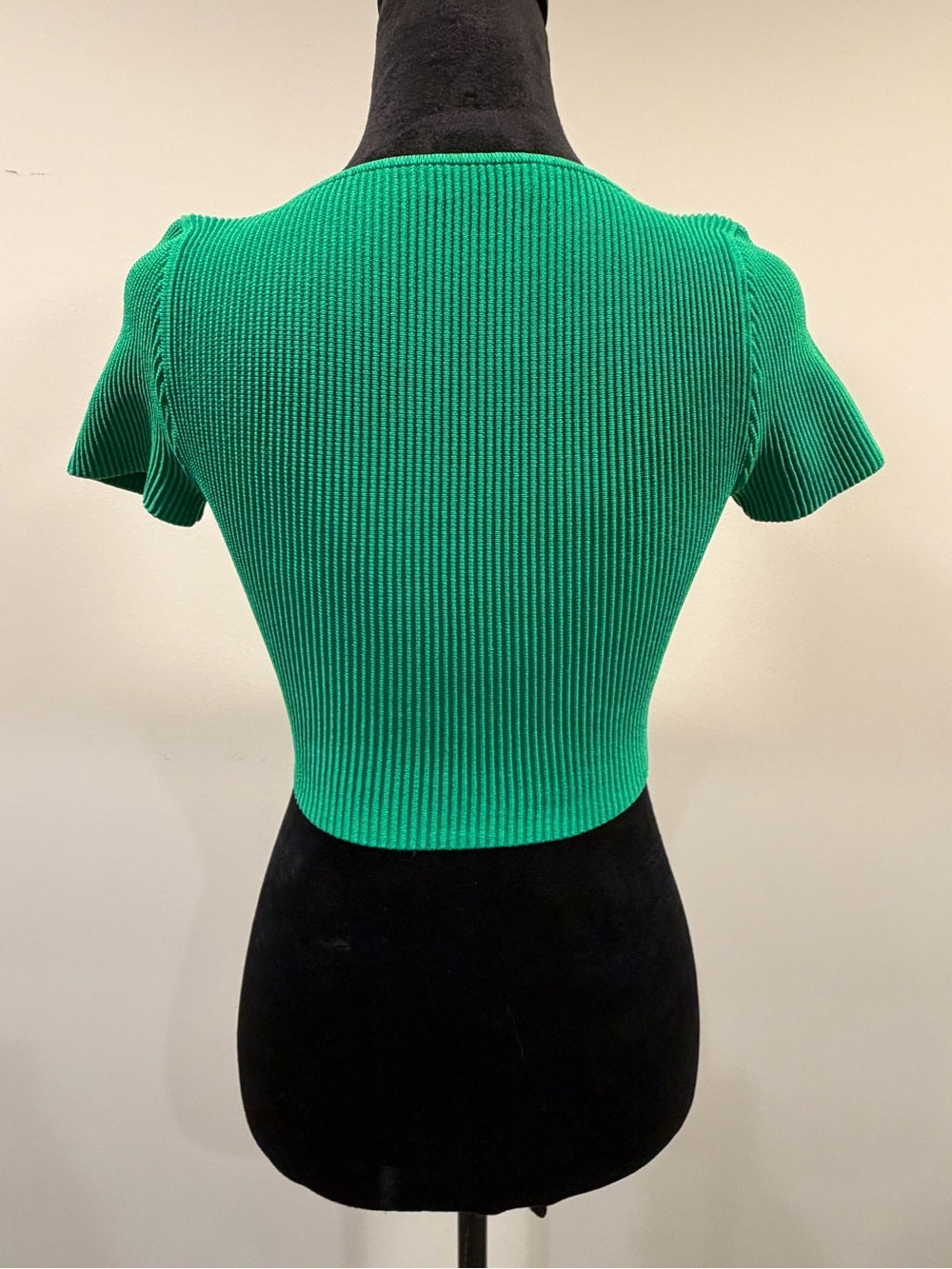 GT-0207 Aritzia Babaton Green Ribbed Square Neck Cropped Knit Top XS