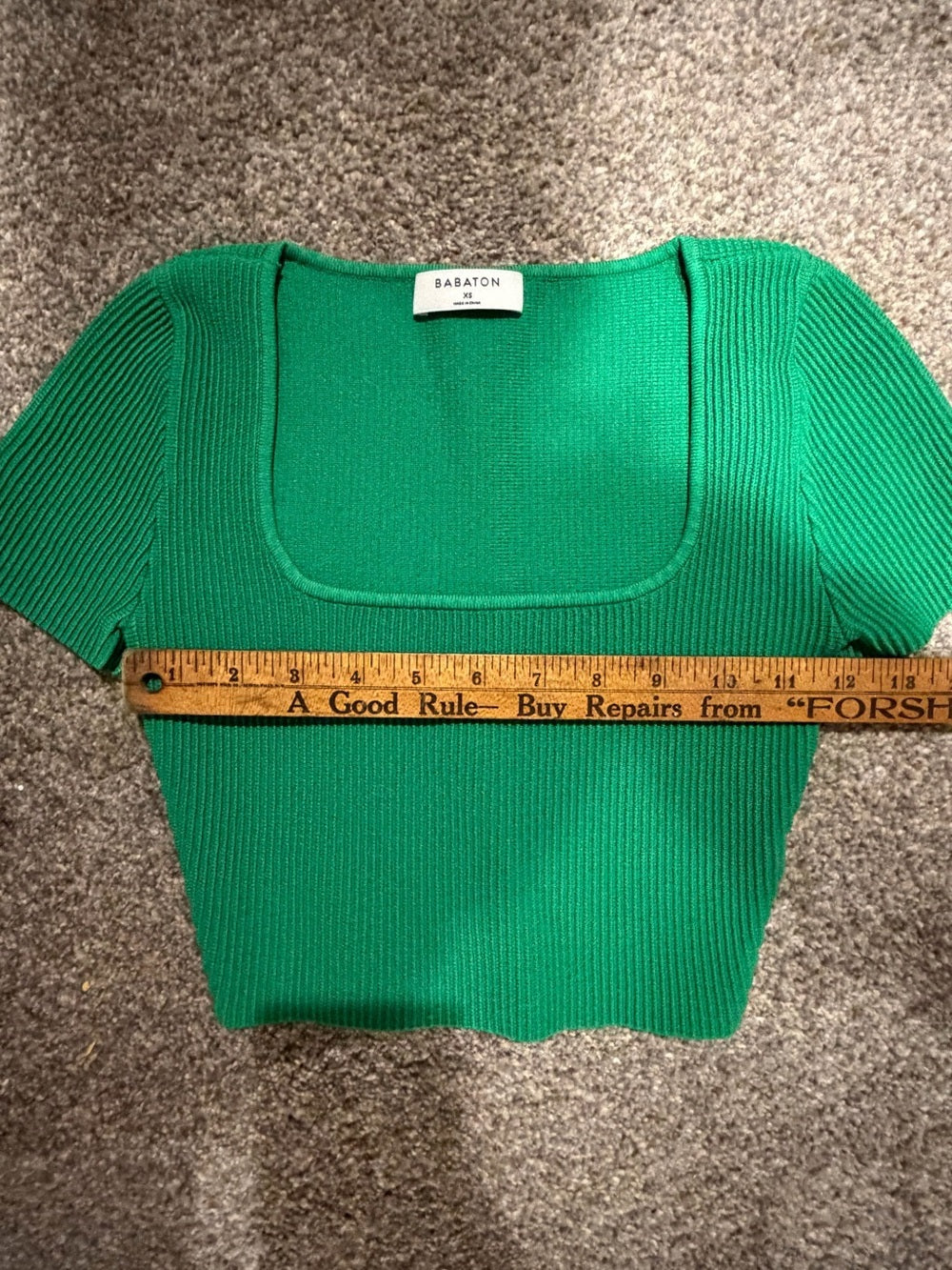 GT-0207 Aritzia Babaton Green Ribbed Square Neck Cropped Knit Top XS