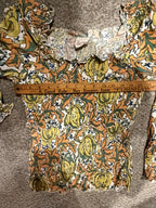 GT-0208 Anthropologie Floral Smocked Square Neck Peplum Blouse M