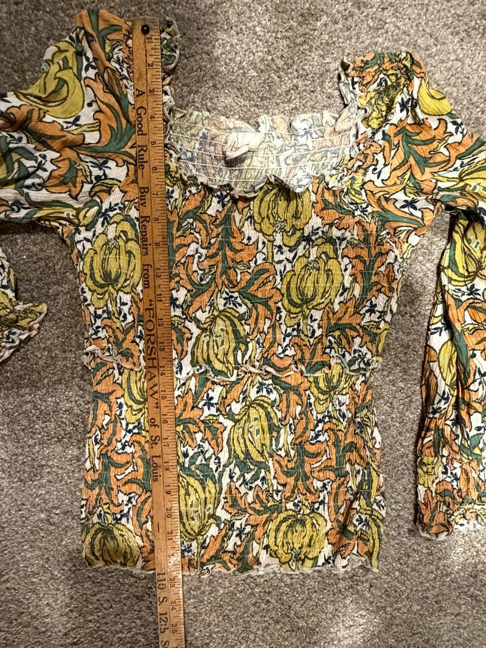 GT-0208 Anthropologie Floral Smocked Square Neck Peplum Blouse M