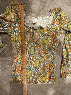GT-0208 Anthropologie Floral Smocked Square Neck Peplum Blouse M