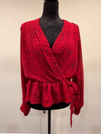 GT-0209 Express Red Black Heart Print Surplice Peplum Blouse Size M
