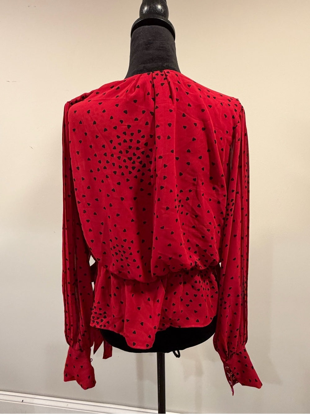 GT-0209 Express Red Black Heart Print Surplice Peplum Blouse Size M