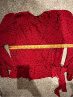 GT-0209 Express Red Black Heart Print Surplice Peplum Blouse Size M