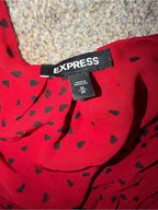 GT-0209 Express Red Black Heart Print Surplice Peplum Blouse Size M