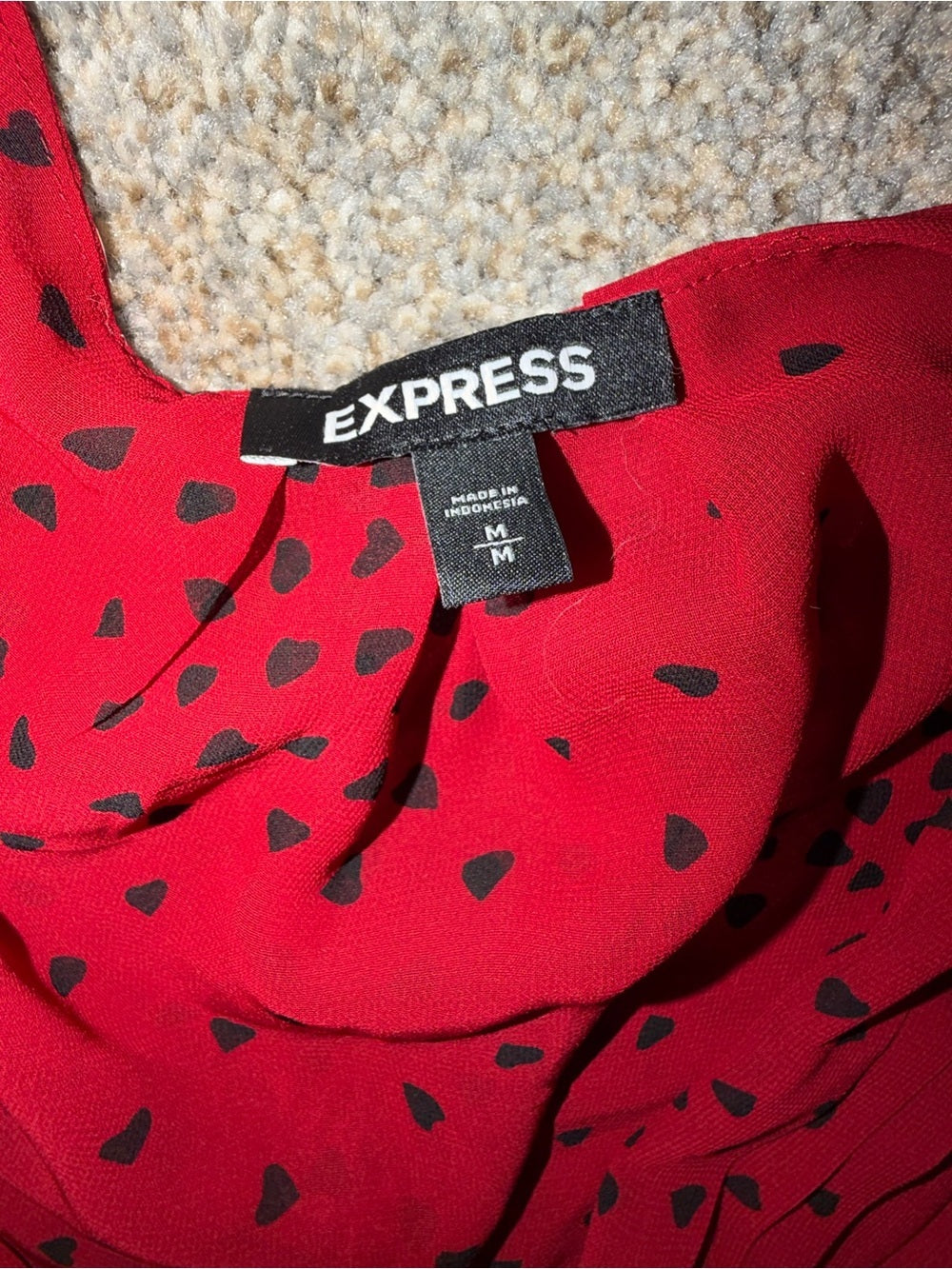 GT-0209 Express Red Black Heart Print Surplice Peplum Blouse Size M