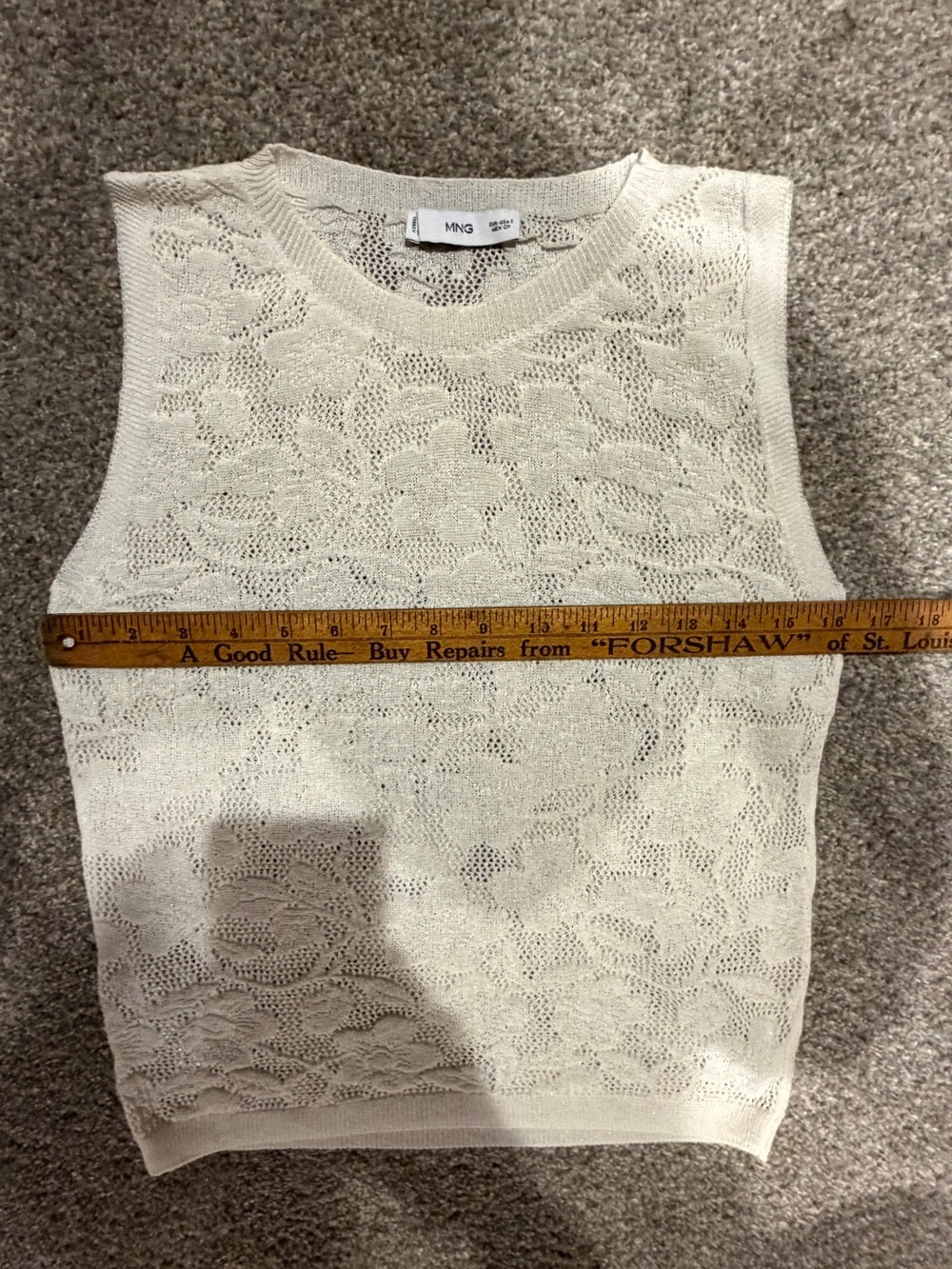 MNG Mango Cream Floral Open Knit Sleeveless Sweater Top S GT-0210