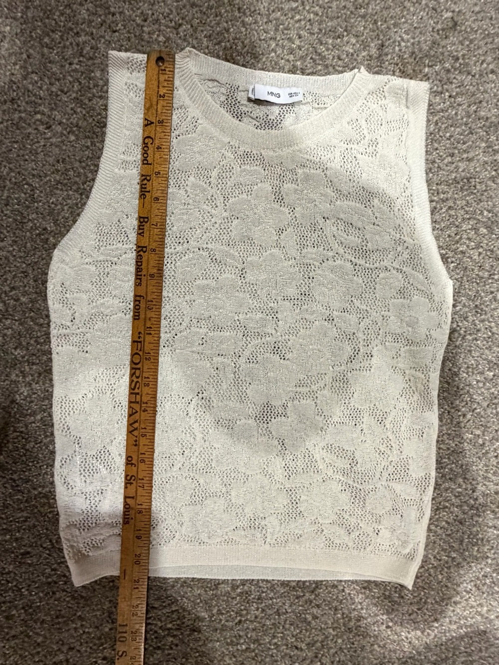 MNG Mango Cream Floral Open Knit Sleeveless Sweater Top S GT-0210