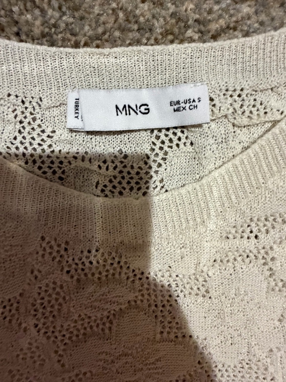 MNG Mango Cream Floral Open Knit Sleeveless Sweater Top S GT-0210