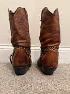 Dingo Olivia Slouch Brown Leather Concho Chain Harness Western Boots 8.5