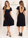 GT-0236 Forum Tufi Duek Black Wool Blend Pleated Open Back Dress L