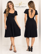 GT-0236 Forum Tufi Duek Black Wool Blend Pleated Open Back Dress L