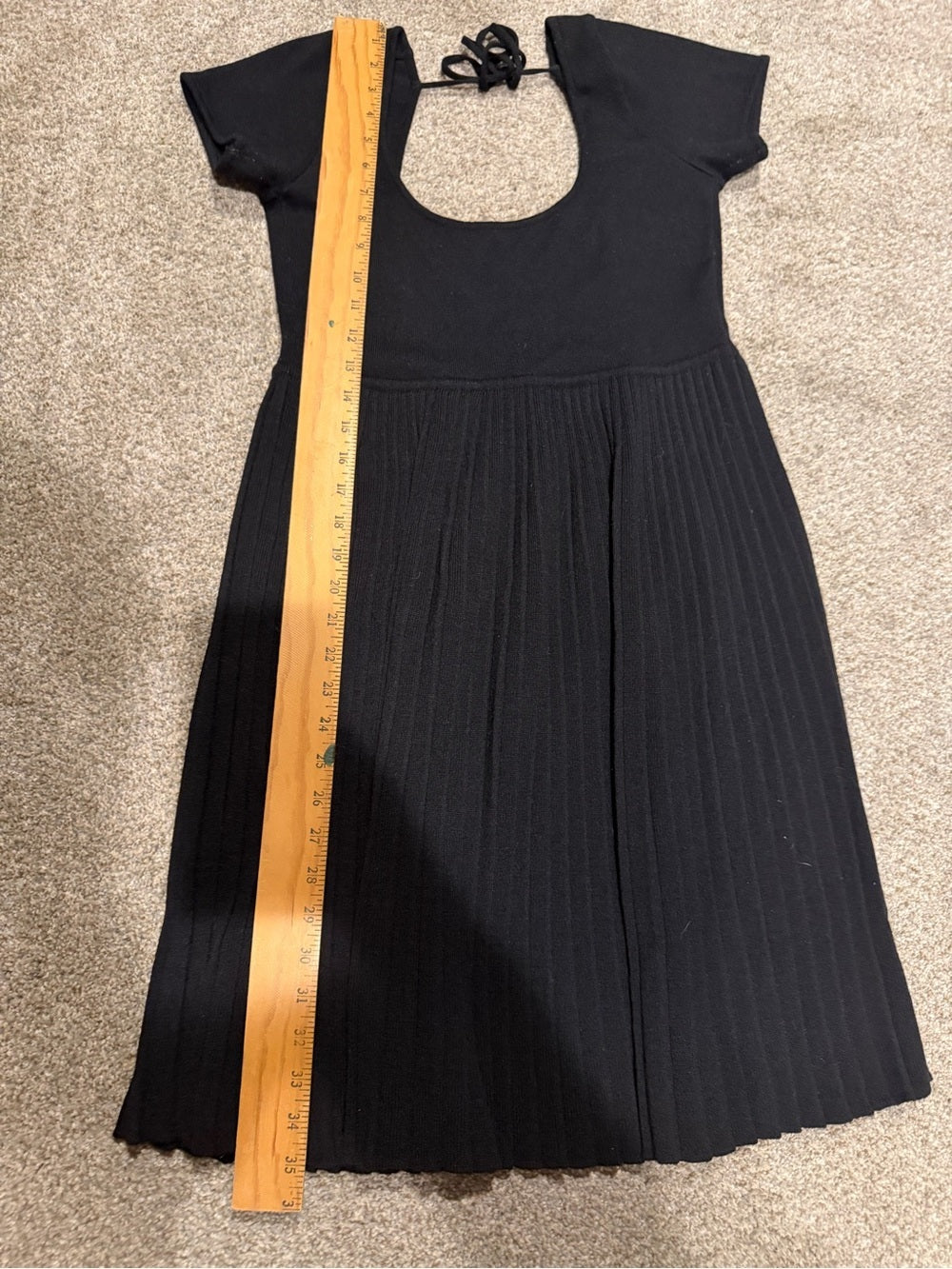 GT-0236 Forum Tufi Duek Black Wool Blend Pleated Open Back Dress L