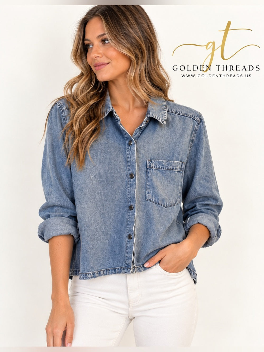 GT-0049 Jane + Delancey Chambray Denim Button Down Shirt L