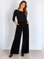 Maeve Anthropologie Colette Velvet Wide Leg Pants 32 Black High Rise