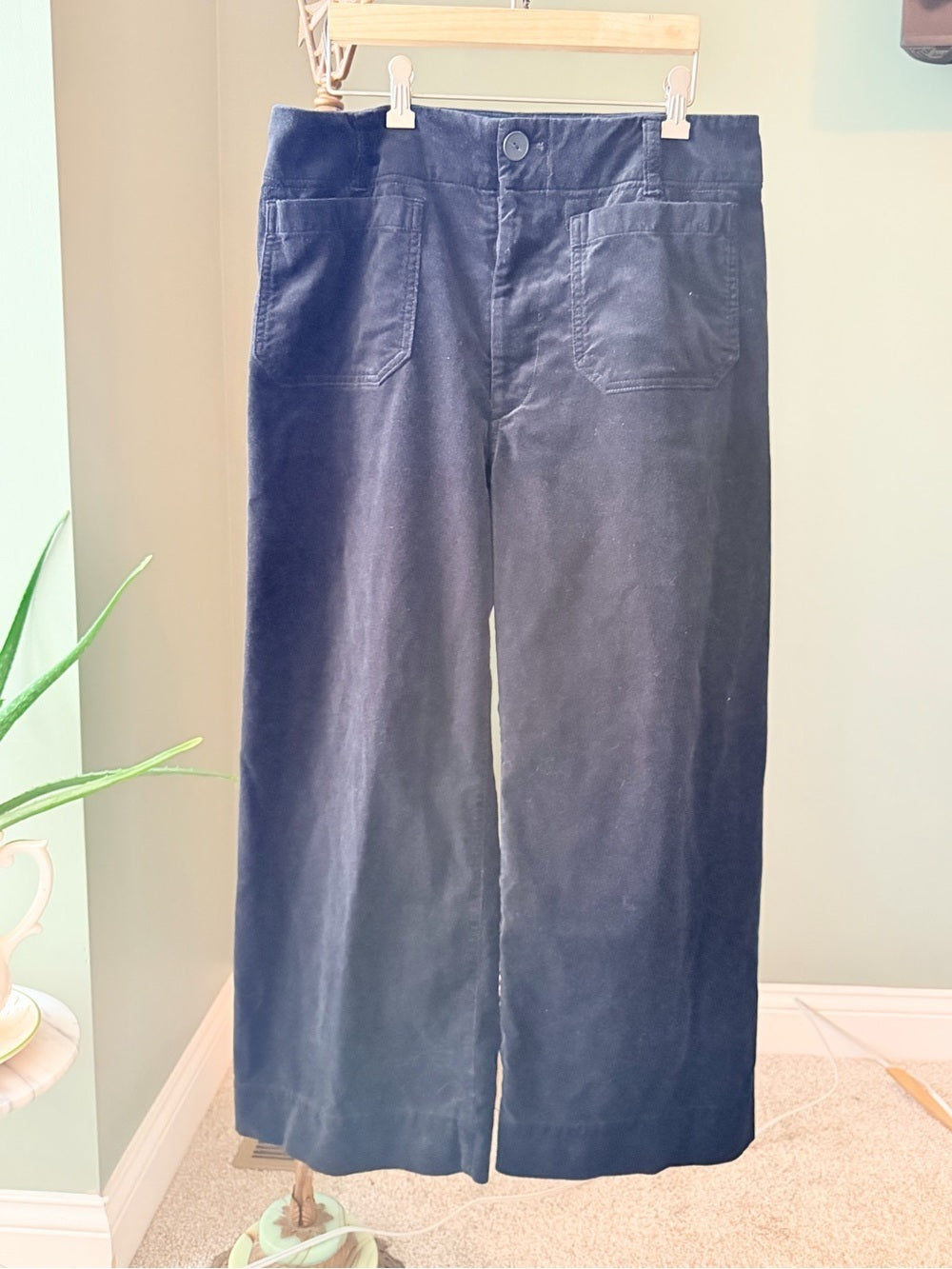 Maeve Anthropologie Colette Velvet Wide Leg Pants 32 Black High Rise