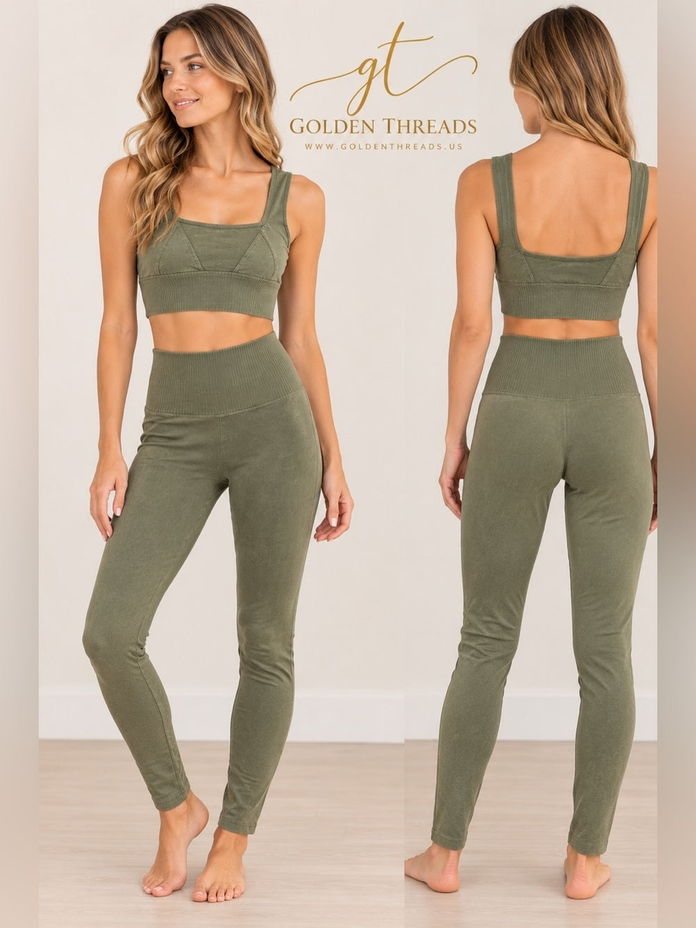 0029-Free People Movement Olive Green Seamless Bra & Leggings Set