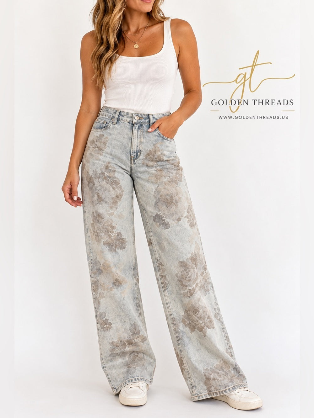 We The Free Tinsley Baggy Floral Wide Leg Jeans Size 28