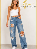 GT-0150 Free people Women's Distressed High-Rise Blue Jeans