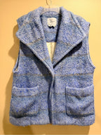 Anthropologie Blue Boucle Plaid Sleeveless Vest Gold Button Wool Look