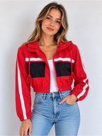 GT-0053 AKIRA Red Black Colorblock Cropped Windbreaker Hooded Jacket M