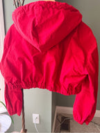 GT-0053 AKIRA Red Black Colorblock Cropped Windbreaker Hooded Jacket M