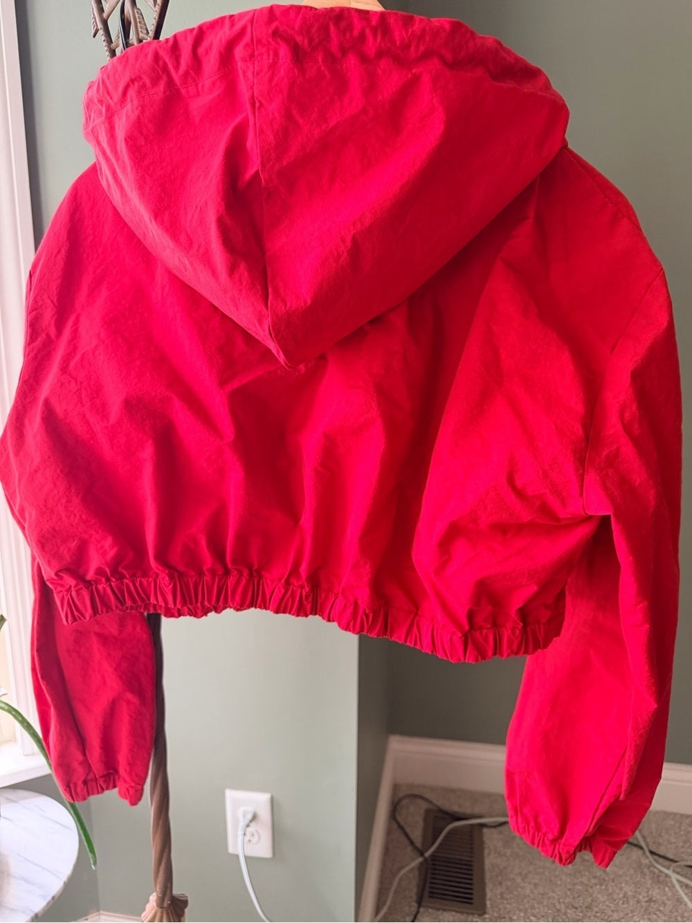 GT-0053 AKIRA Red Black Colorblock Cropped Windbreaker Hooded Jacket M