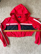 GT-0053 AKIRA Red Black Colorblock Cropped Windbreaker Hooded Jacket M