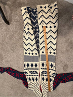 Hooded Knit Long Cardigan - Cream, Navy & Red