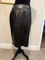 GT-0166 Black Faux Leather Midi Pencil Skirt Front Slit High Waist Minimalist