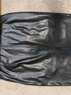GT-0166 Black Faux Leather Midi Pencil Skirt Front Slit High Waist Minimalist