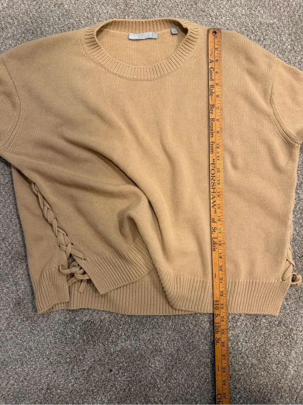 GT-0192 Vince 100% Cashmere Camel Side Lace Up Sweater L Quiet Luxury