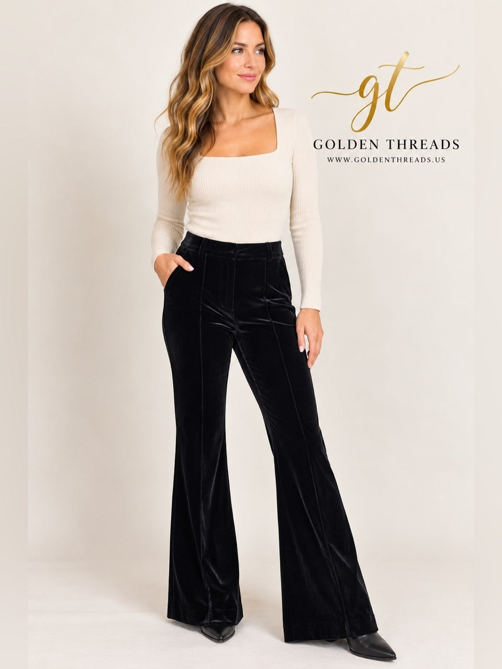 GT-0193 Vilshenko Black Velvet Flare Trousers NWT Designer Pants