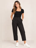 GT-0194 Vince Pinstripe Linen Blend Cropped Trousers Black Brown M