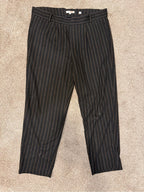 GT-0194 Vince Pinstripe Linen Blend Cropped Trousers Black Brown M