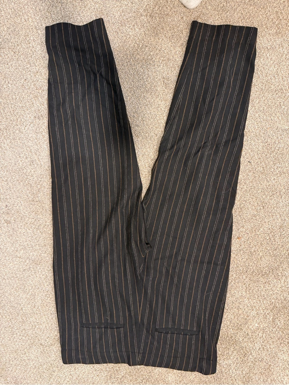 GT-0194 Vince Pinstripe Linen Blend Cropped Trousers Black Brown M