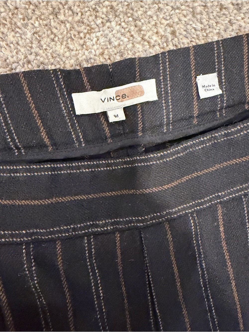 GT-0194 Vince Pinstripe Linen Blend Cropped Trousers Black Brown M