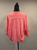 GT-0231 Aerie Oversized Coral Pink Cotton Raw Edge Boxy Tee M/L