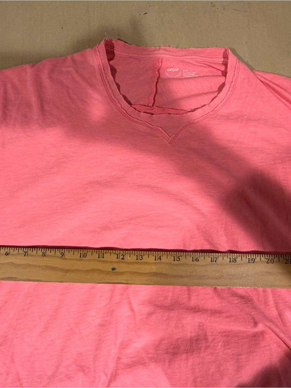GT-0231 Aerie Oversized Coral Pink Cotton Raw Edge Boxy Tee M/L