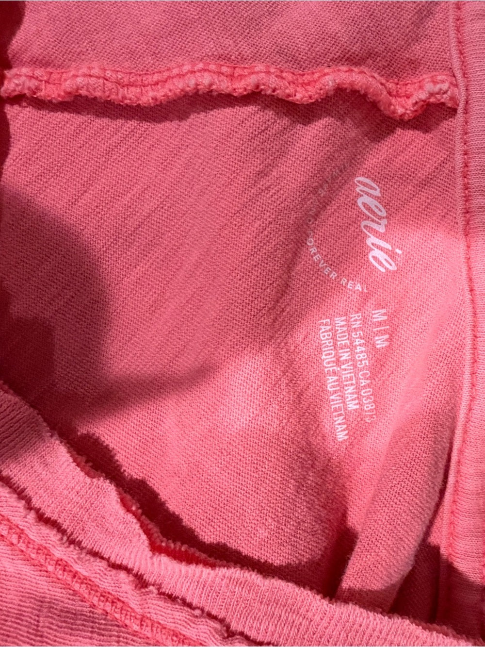 GT-0231 Aerie Oversized Coral Pink Cotton Raw Edge Boxy Tee M/L
