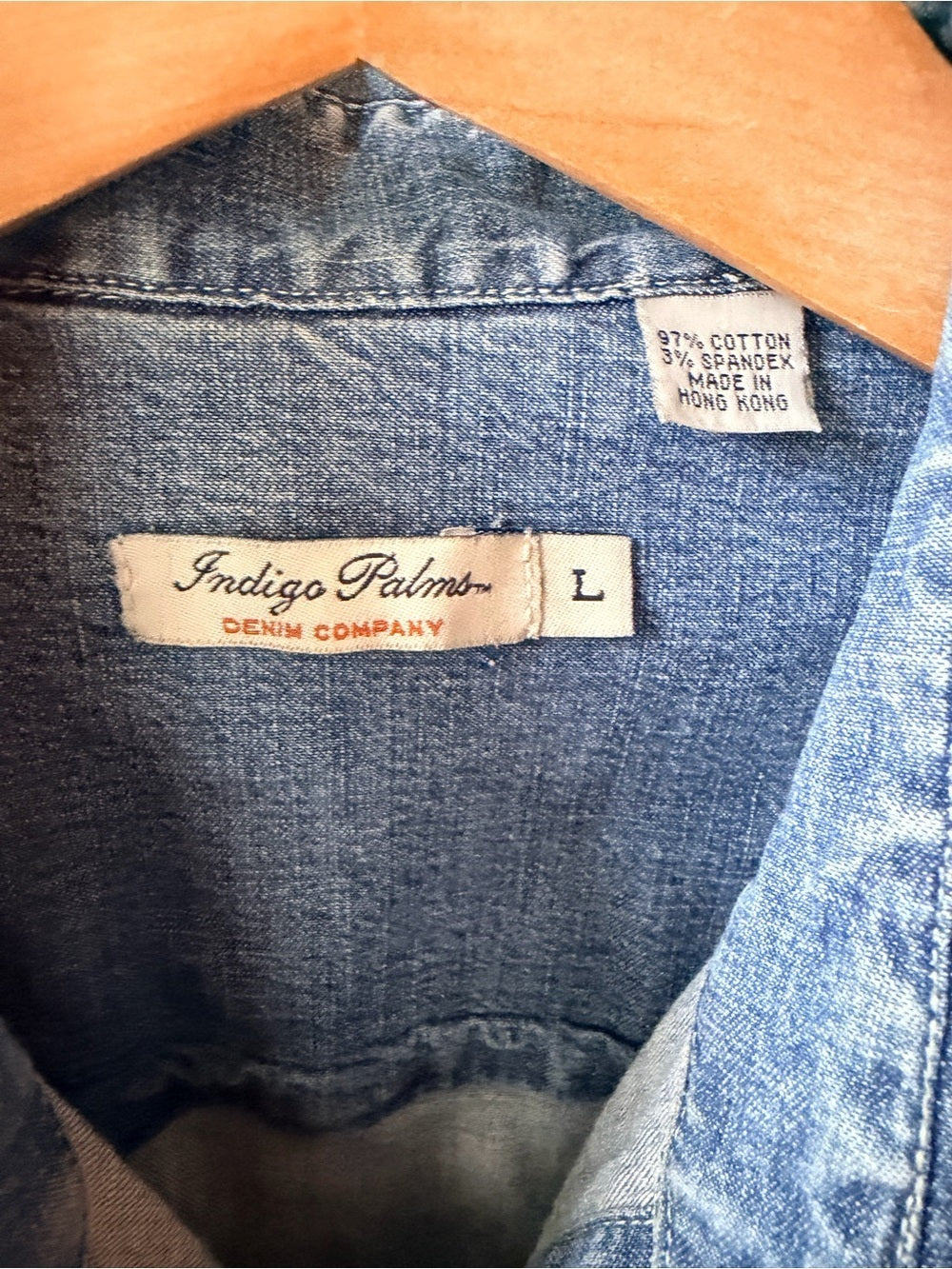 GT-0091 Indigo Palms Denim Company Chambray Shirt L Blue Button Front