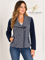 GT-0100 | Tommy Hilfiger Athluxe Metallic Navy Asymmetrical Moto Jacket XL