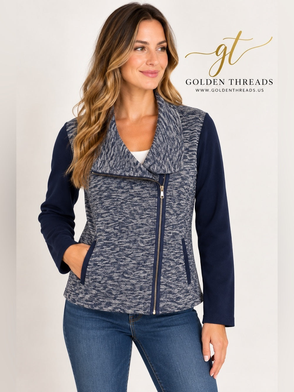 GT-0100 | Tommy Hilfiger Athluxe Metallic Navy Asymmetrical Moto Jacket XL